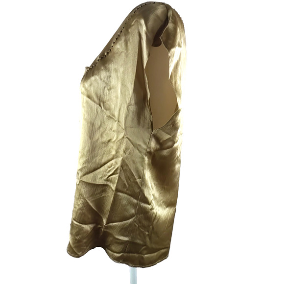 Talbot's Women's Sleeveless Top Size 10 Tan/Gold 100% Silk Beaded Pleats - Picture 4 of 9